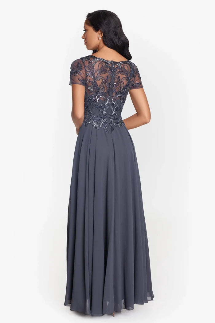 Xscape Evenings "Jerri" Beaded Short Sleeve Chiffon Gown 4230X