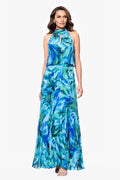 Xscape Evenings "Maeve" Floral Print Chiffon Mock Neck Dress 6876X