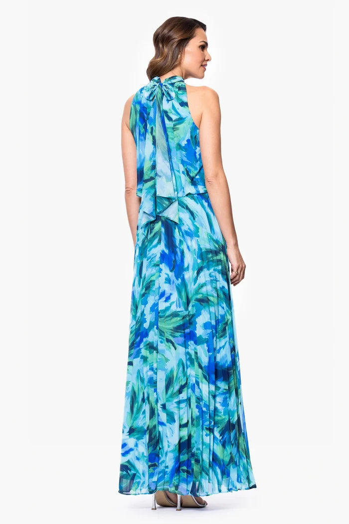 Xscape Evenings "Maeve" Floral Print Chiffon Mock Neck Dress 6876X