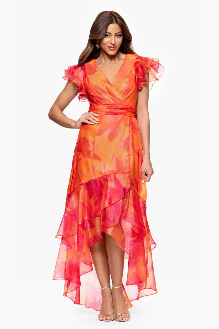 Xscape Evenings "Patricia" Floral Organza High Low Dress 6927X