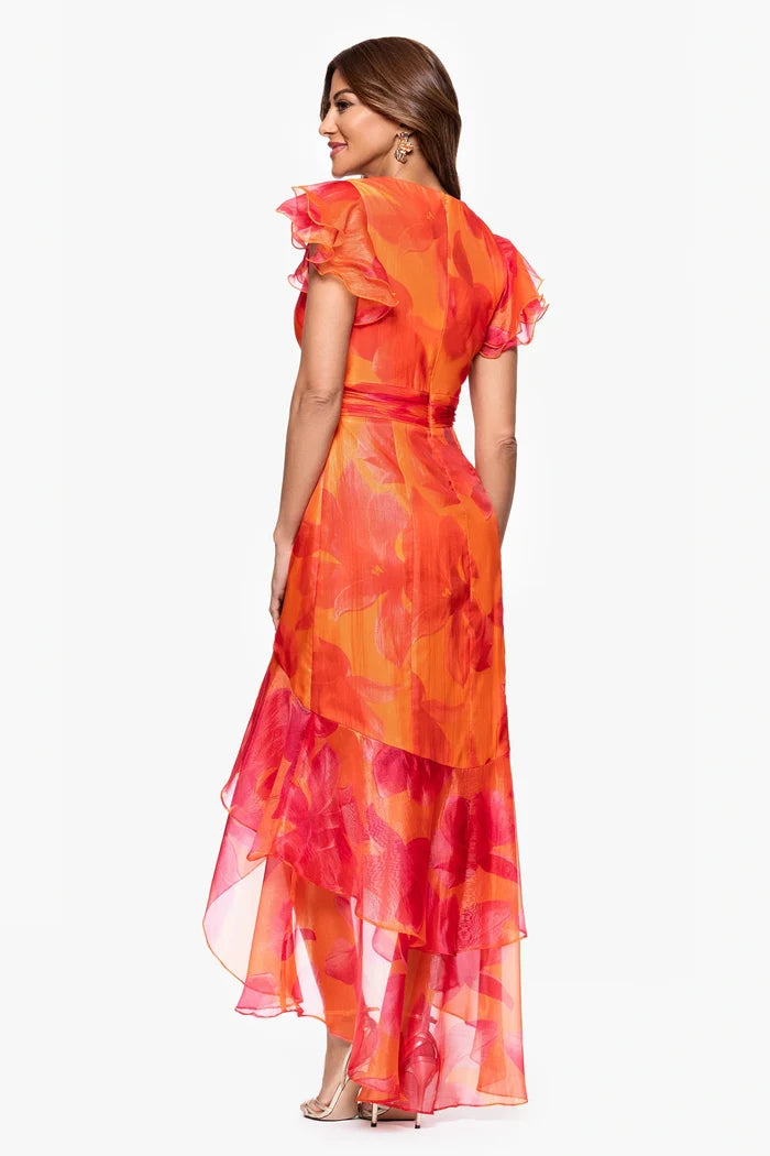 Xscape Evenings "Patricia" Floral Organza High Low Dress 6927X