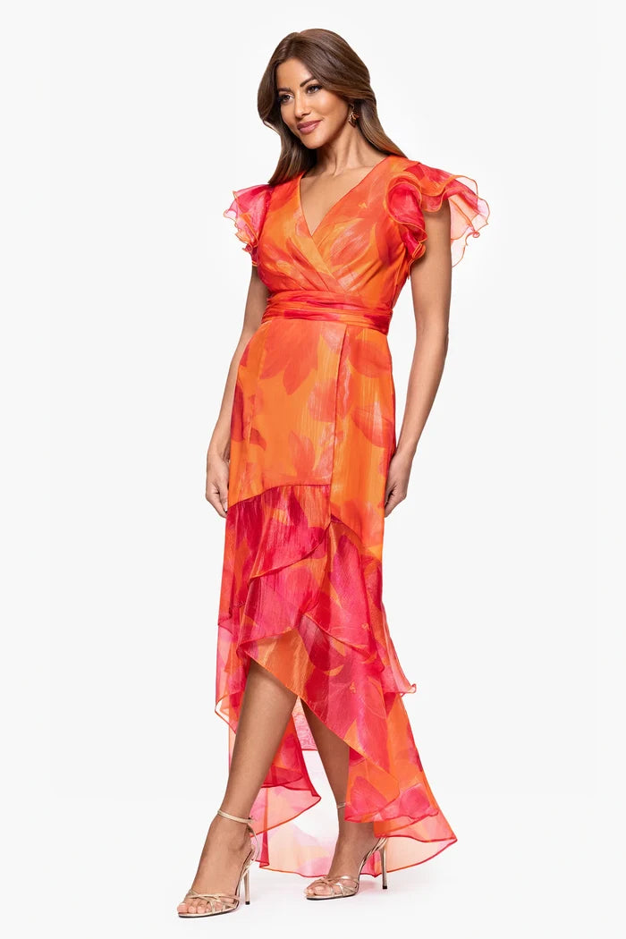 Xscape Evenings "Patricia" Floral Organza High Low Dress 6927X