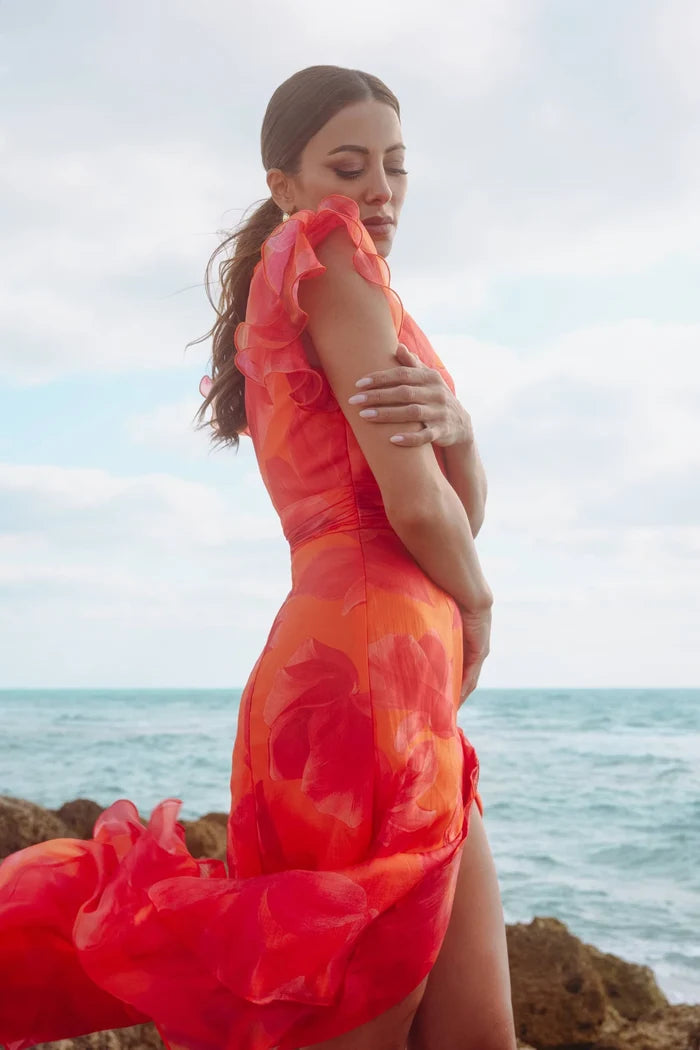 Xscape Evenings "Patricia" Floral Organza High Low Dress 6927X