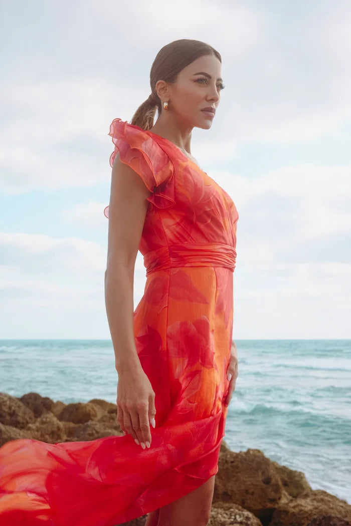 Xscape Evenings "Patricia" Floral Organza High Low Dress 6927X
