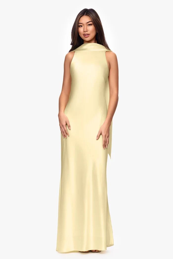 Xscape Evenings Satin Back Sash Evening Dress 7341X