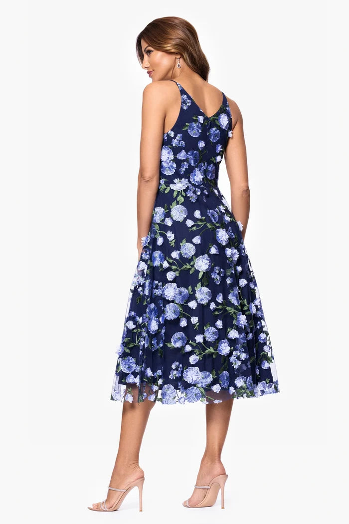 Xscape Evenings "Trina" 3D Embellished Floral Midi Dress 6829X