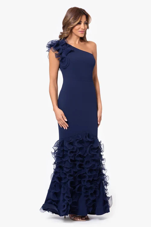 Xscape Evenings "Vivienne" Scuba Ruffle Dress 6178X